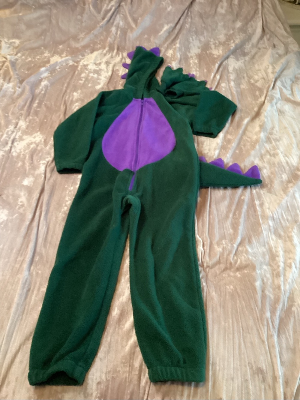 Lands' End Green and Purple Fleece Dinosaur Onesie